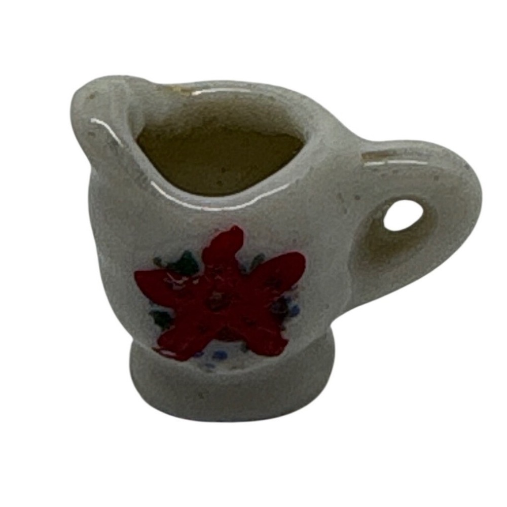 Miniature Ceramic Creamer Pitcher Red Floral Design‎ Made in Japan Dollhouse
